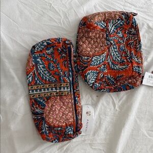 Quilted Floral Zip Makeup Pouch in Orange & Blue